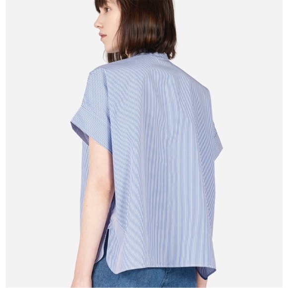 SOLD 100% Cotton Blue Pinstripe Short Sleeve Poplin Square Shirt Size 4 1/25 - Picture 4 of 11